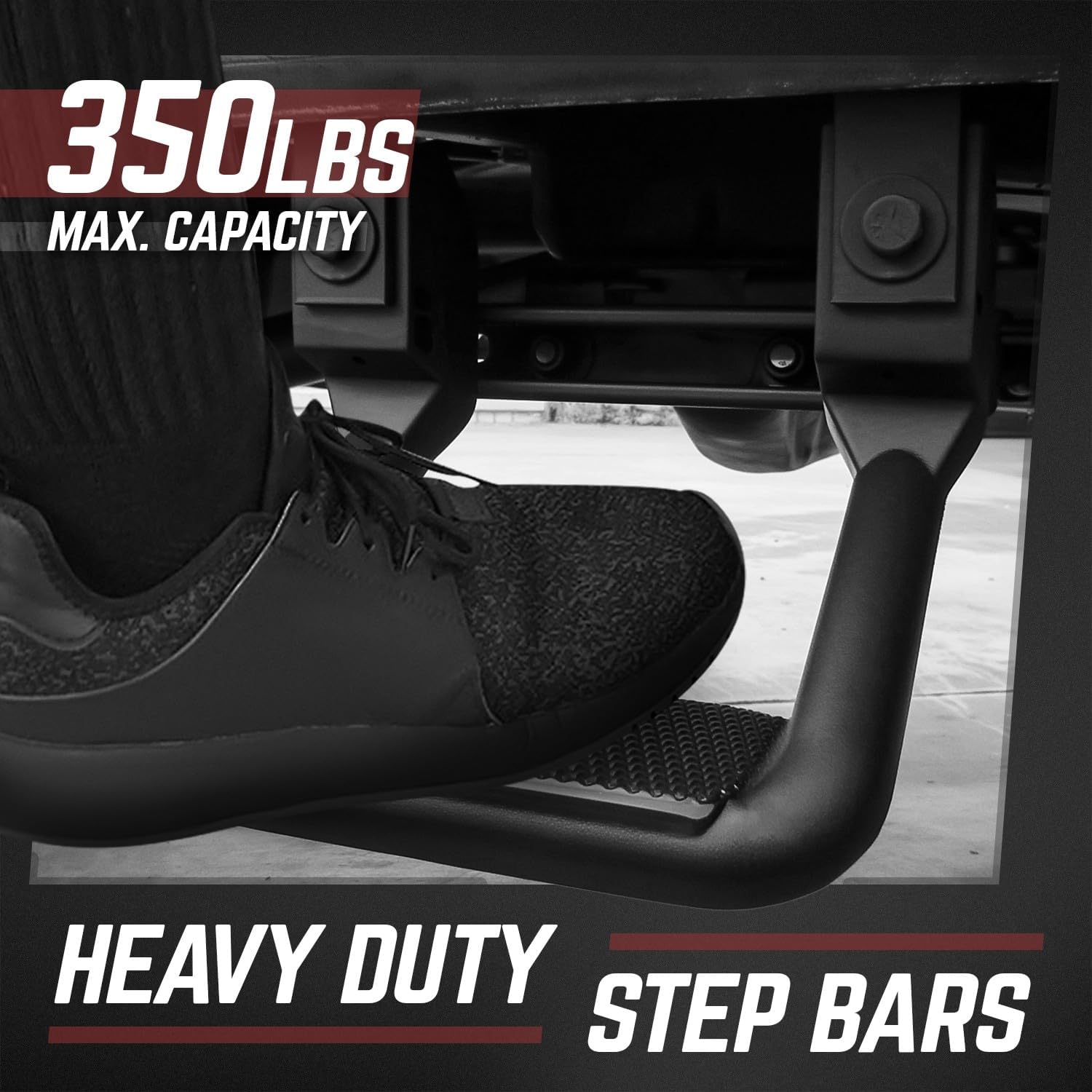 DNA MOTORING 2 Pcs of Aluminum Side Hoop Steps, Universal Step Rails for Pickup & SUV & Truck, Non-Slip Stirrup Side Steps Assembly Compatible With Chevy GMC Toyota Ford, Black, SSTEP-BK - Image 4