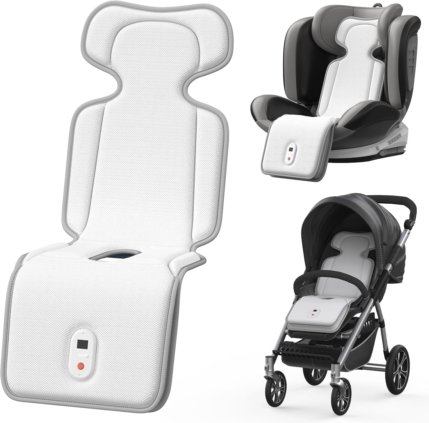 AMACOOL Baby Stroller Cooling P, 3D Breathable Carseat Cooling P with 2 Built-in Blower, Max 10H Ventilation 3 Speeds 10000mAh Rechargeable Cooling Mat Liner for Toddler Baby Summer Essentials