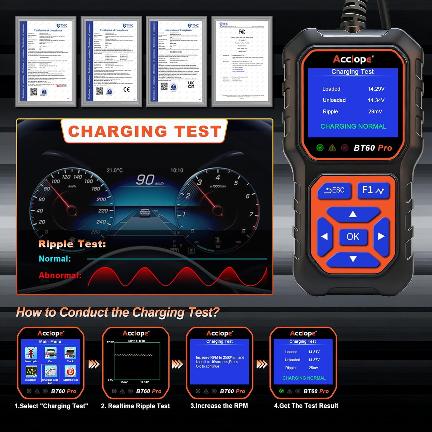 BT60 PRO Car Battery Tester 6V/12V/24V, 2–120Ah, 100–3000 CCA, Alternator & Starter/Charging System Analyzer, Automotive Lo Test, QR Cloud Report (No App), for Car Truck Motorcycle Marine/RV - Image 4
