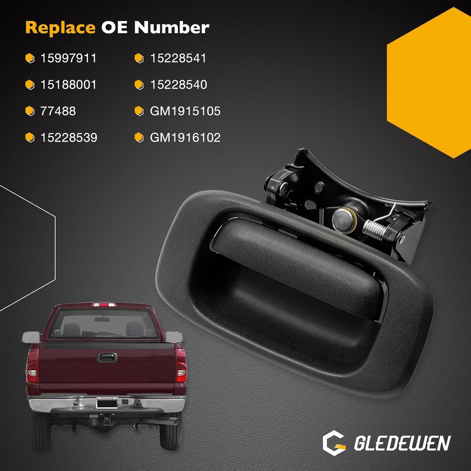 Gledewen Tailgate Handle Latch and Bezel Trim with Rod Clips | for 1999-2007 Chevy Silvero GMC Sierra 1500 2500 3500 | Replaces# 15997911, 15228539, 15228541, 15228540 - Image 6