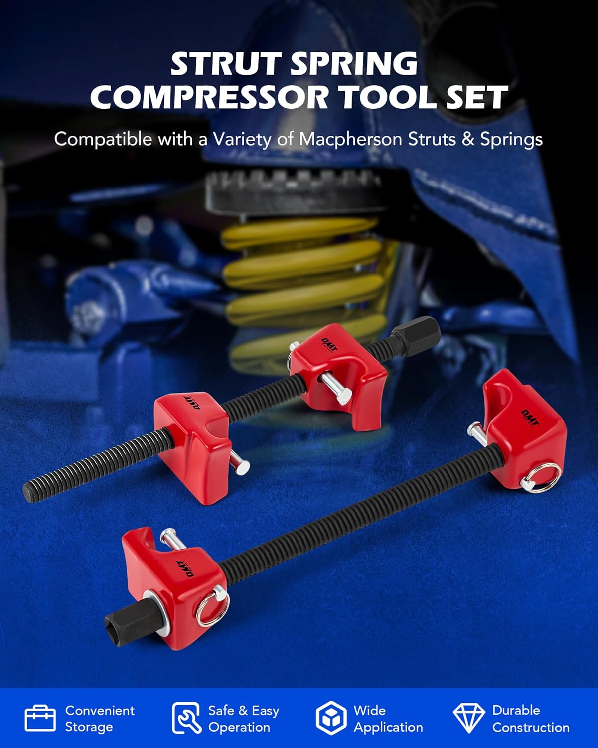 Orion Motor Tech 2pc Macpherson Strut Spring Compressor Tool Set with 10.5" Range, Heavy Duty Coil Spring Compressor Tools with 1/2" Square Drive, 13/16" Hex Strut Compressors for Car Truck, Red - Image 2