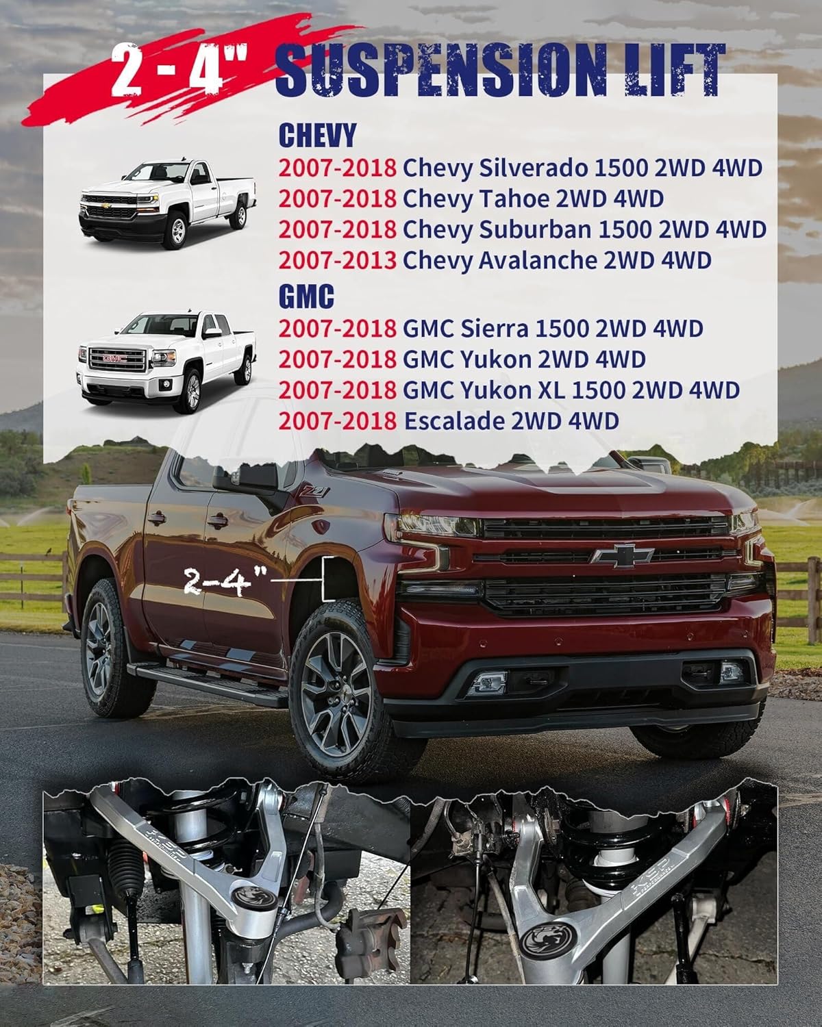 KSP Forged Upper Control Arm For Silvero Sierra 1500 2007-2018, 2pcs 2-4" justable Front Aluminum Control Arm Fit For Chevy GMC Trucks, One-piece Design Aftermarket UCA With Greasable Ball Joint - Image 2