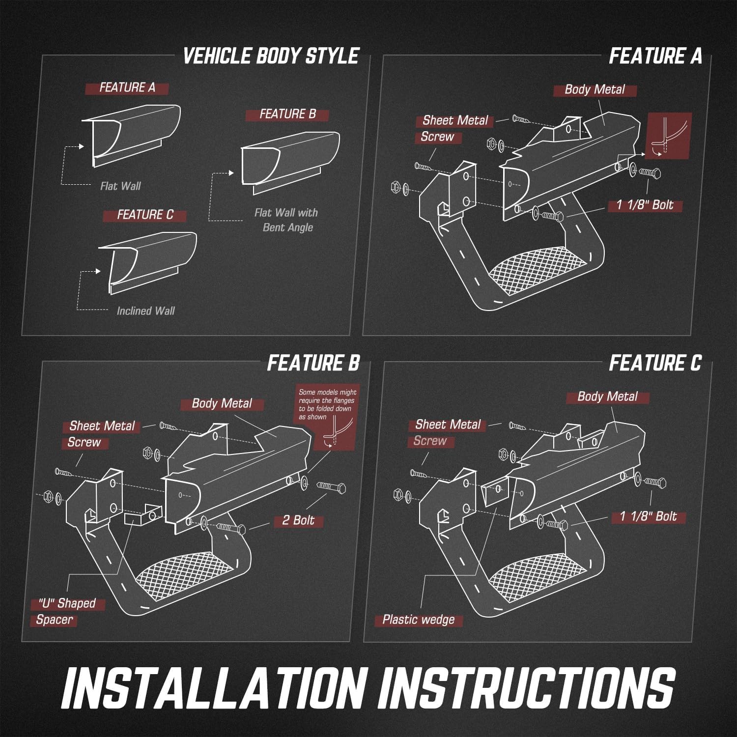 DNA MOTORING 2 Pcs of Aluminum Side Hoop Steps, Universal Step Rails for Pickup & SUV & Truck, Non-Slip Stirrup Side Steps Assembly Compatible With Chevy GMC Toyota Ford, Black, SSTEP-BK - Image 6