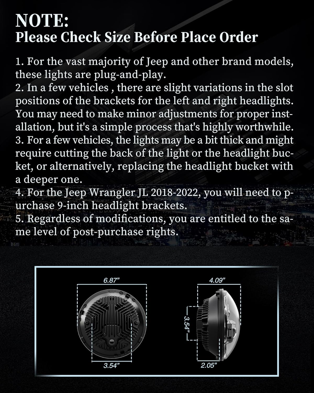 HWSTAR Pair New 1000% Bright Anti-glare 7 Inch Led Helights Round Compatible with Jeep Wrangler JK JKU TJ LJ Chevy Ford GMC Dodge Mazda Nissan Mack VW etc DOT Approved H6024 Hi/Low Sealed Beam - Image 6