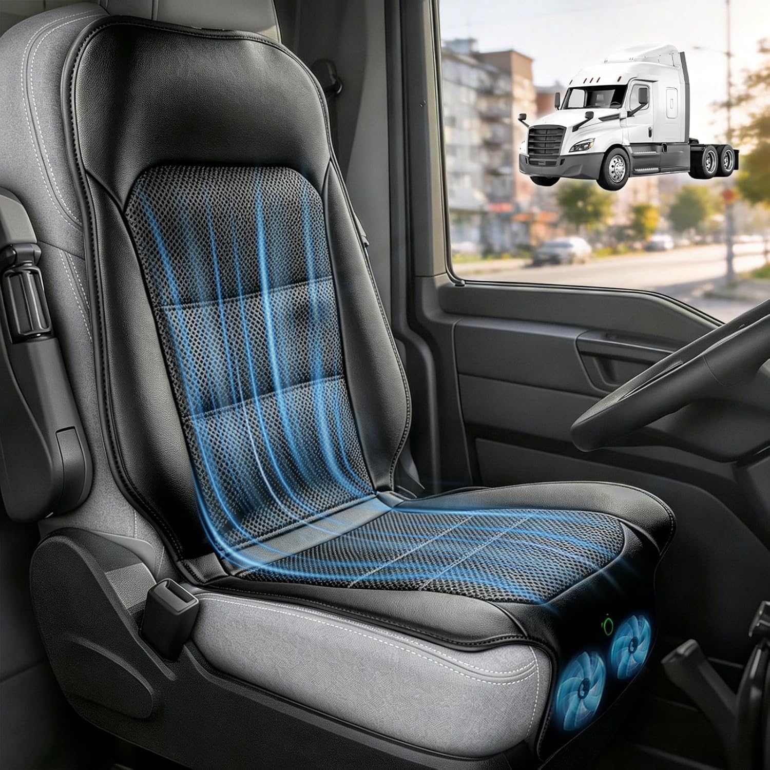 Upgred Cooling Car Seat Cover, Cooling Seat Covers For Cars Trucks, 12V-24V 3-Speed Air Cooled Car Seat Cushion, Universal Fit for Summer Truck SUV Office, Non-slip Breathable 3D Mesh Leather, Black