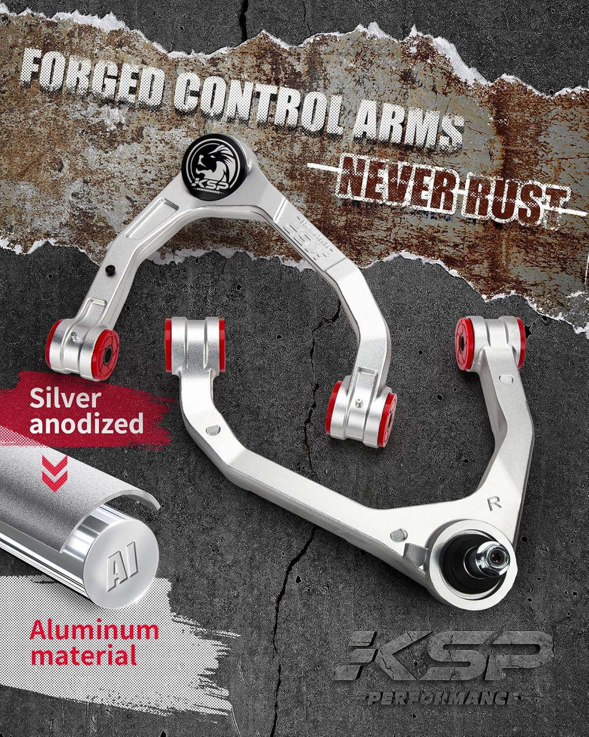 KSP Forged Upper Control Arm For Silvero Sierra 1500 2007-2018, 2pcs 2-4" justable Front Aluminum Control Arm Fit For Chevy GMC Trucks, One-piece Design Aftermarket UCA With Greasable Ball Joint - Image 5