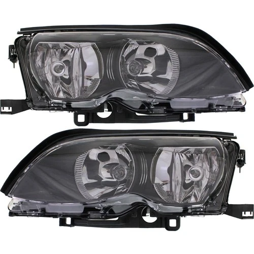 Left & Right Side Headlight For BMW 325i 2002-2005 Halogen w/ Bulbs Black Bezel